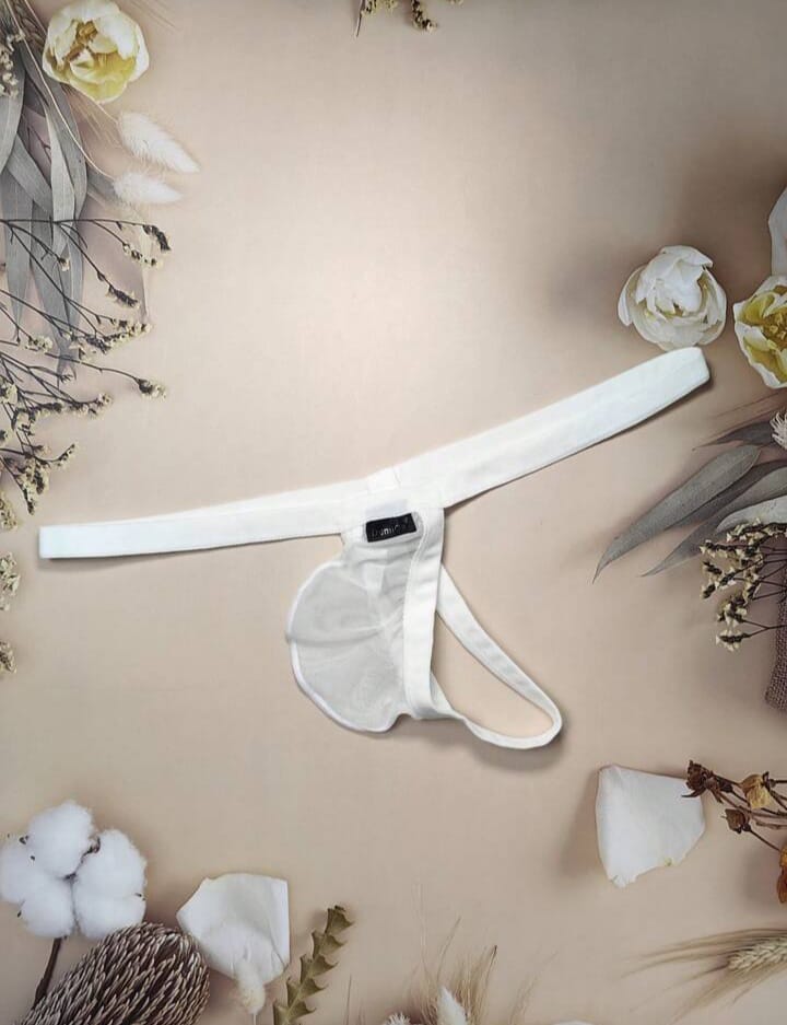 Men's Lingerie White & Red Elastic Mesh Thong